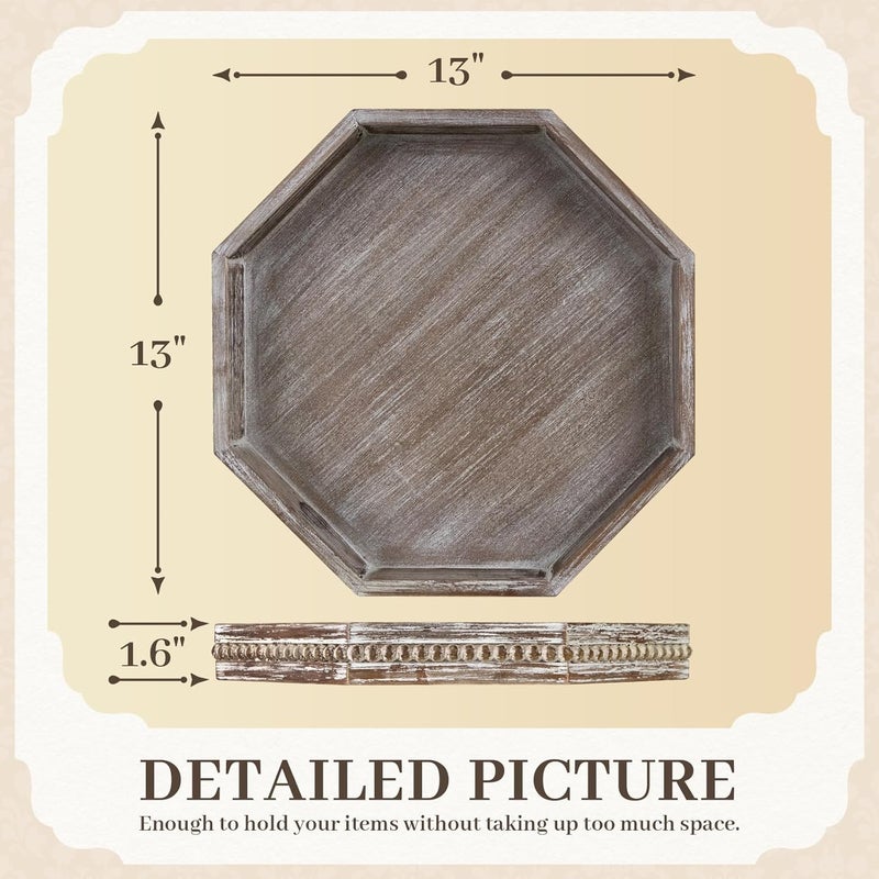 CEDARLUX Wooden Decorative Tray, Small Serving Tray with Wood Bead, Farmhouse Big Tray for Ottoman, Countertop, Coffee Tabl, 13" x 13"x 1.6" (Retro Brown) - Image 2